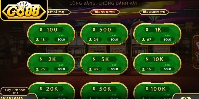 Phòng chơi đa dạng phù hợp với trải nghiệm