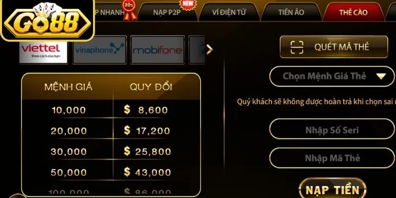 Nạp tiền Go88 gồm những bước nào và cách thực hiện